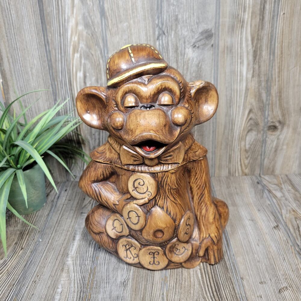 Vintage Treasure Craft Monkey Cookie Jar 1960s Ceramic Brown Kitchen Canister
